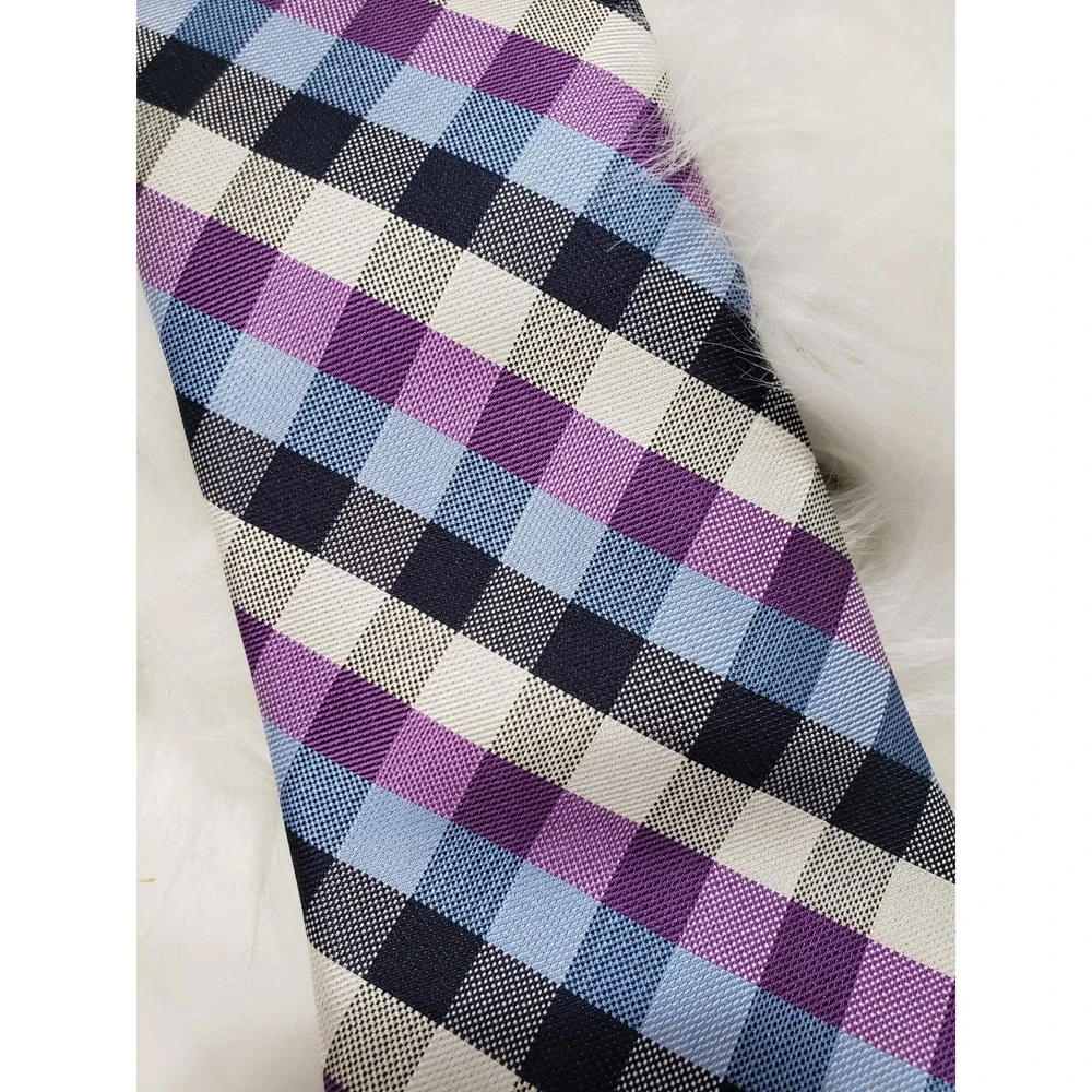 NEW EXTRA LONG Tommy Hilfiger Mens 100% Silk Tie PLAID PURPLE CHECKERED GRAY
